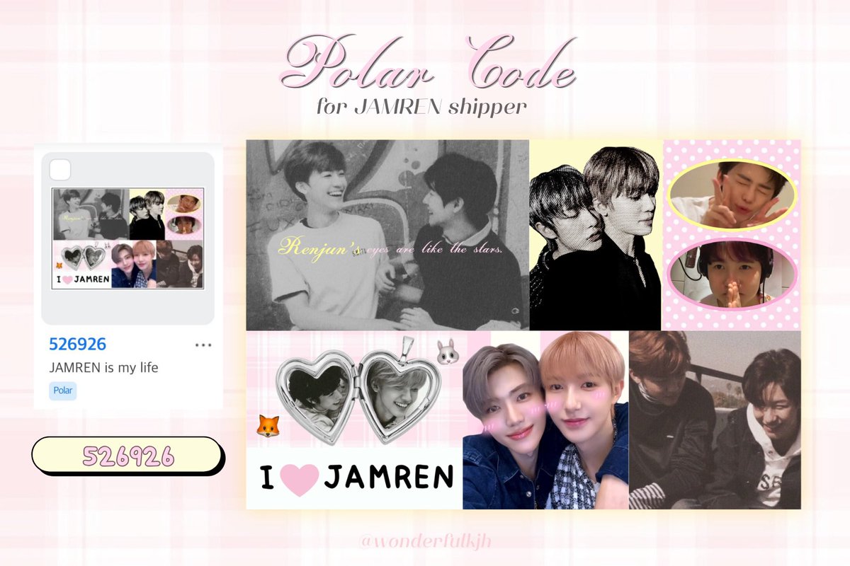wonderfulkjh's tweet photo. ᯓᰔ pls kindly retweet 🩰

polar code moshi moshi 💌
for JAMREN shipper 🐰🦊

꒰ྀི১ ໒꒱ིྀ code ( JAMREN is my life ) : 526926

personal use only ⭐️
มือใหม่หัดแต่งคับ ใช้แล้วมาอวดป๋มด้วยน้า

#jamren #แจมเหริน #NCTDREAM️ https://t.co/6cw2iMB8gW