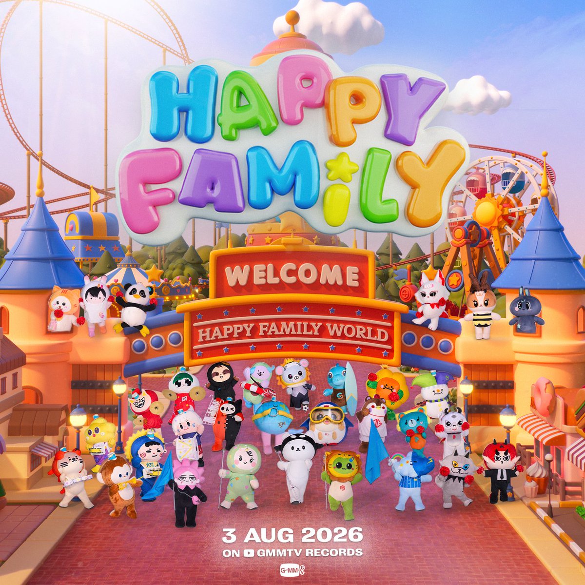GMMTV's tweet photo. YOU ARE HAPPY. 
I AM HAPPY. 
WE ARE HAPPY. 
LET’S SING TOGETHER! 🥳

Happy Family - POLCASAN, KING MAN, BABII, AVOCEAN, LOOK KHUNNOO, PERMPOON, MUVMUV, LUNAR, ANY

📍 Official MV : 03.08.2026
🔗 YouTube : GMMTV RECORDS

#HappyFamily
#GMMTV https://t.co/0jLhMGUqyx