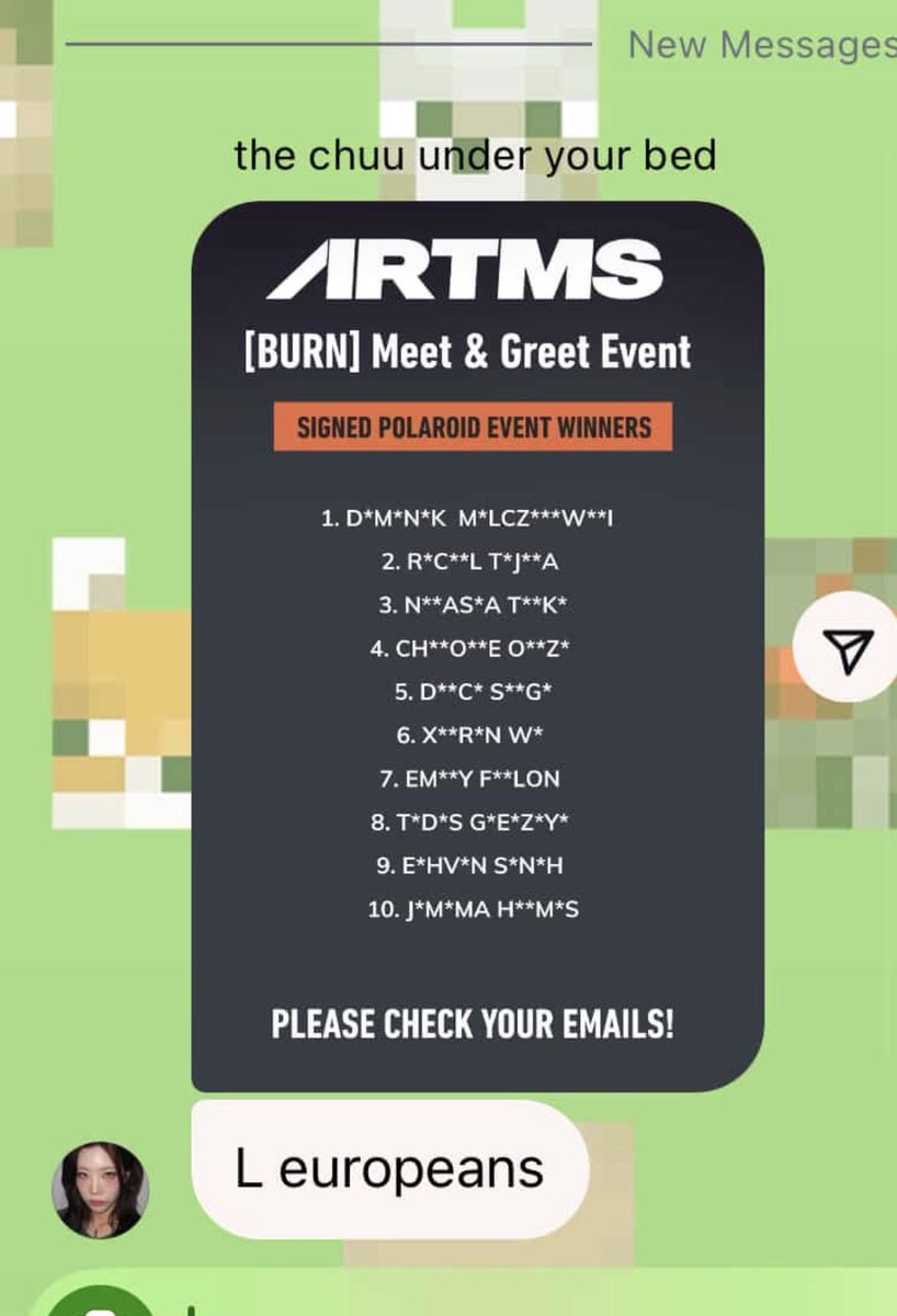 lipvvess's tweet photo. everyone mad at chuudisease about the nyc situation but wait till you find out how they won a polaroid at a uk event, made fun of european fans for getting mad then backtracked and lied their proxy is keeping the said pola and did “damage pr control” and i have the screenshots :D https://t.co/HWBaY2I2so