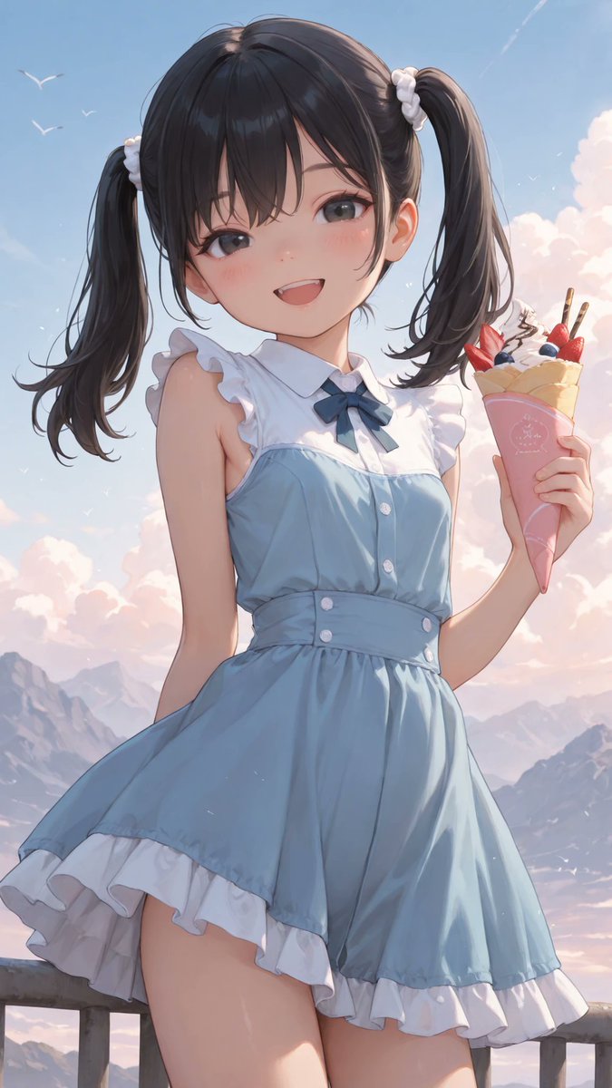 AliceLavli's tweet photo. ガーリーワンピースの衣装プロンプトをどうぞ✨
sleeveless fit-and-flare mini dress, pastel sky blue stretch crepe fabric, smooth matte finish, fitted bodice with sculpted princess seams, sharply cinched waist, softly flared A-line skirt, crisp white pointed shirt collar, concealed front neckline closure, white shoulder tabs with single round white button on each shoulder, clean sleeveless armholes finished with white trim, elegant curved white pearl piping running vertically from the underarm to the hem along both princess seam lines, scalloped skirt hem, entire scalloped edge fully outlined with multiple rows of small white pearls, minimalist couture tailoring, seamless construction, strict color placement, pastel sky blue dress only, pure white collar, shoulder tabs and armhole trim only, white pearl piping and pearl scalloped hem only