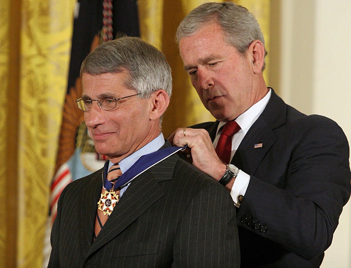 BabyD1111229's tweet photo. Hear ye’ Hear Ye’ 

I am respectfully calling for the removal of 
The Presidential Medal of Freedom from Dr. Fauci. 

The award was presented on June 19, 2008. 

Bush cited Fauci’s decades of leadership in infectious-disease research, especially his work on HIV/AIDS, and his role in developing treatments and guiding public-health responses. 

Bush lied 
Fauci lied 
and people died…

This is NO HERO. He’s a puppet in a white coat for the NWO. 
#tuth
@realDonaldTrump