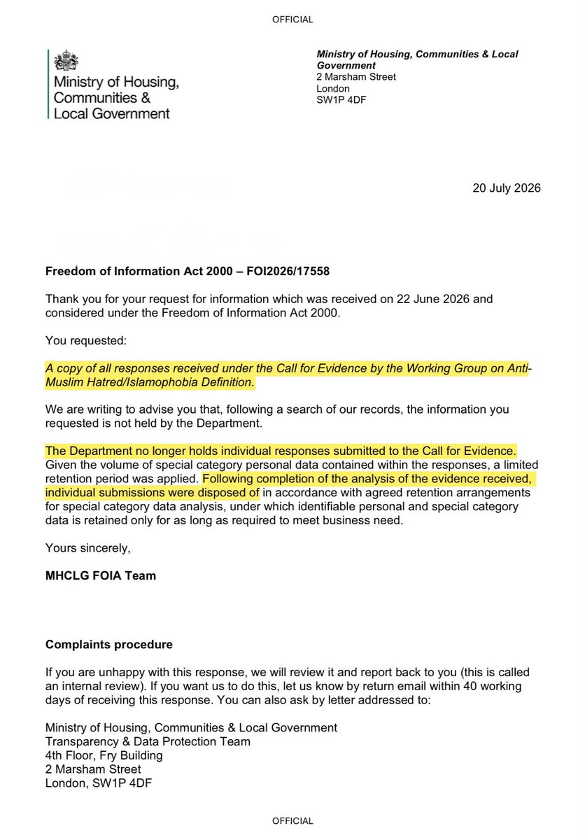 NJ_Timothy's tweet photo. Labour refuse to say if extremist groups influenced their so-called Islamophobia definition. 

So I asked for a copy of all the responses received by the Working Group. 

Every single one has been deleted.

Now why would that be? https://t.co/FqsIXlFjon