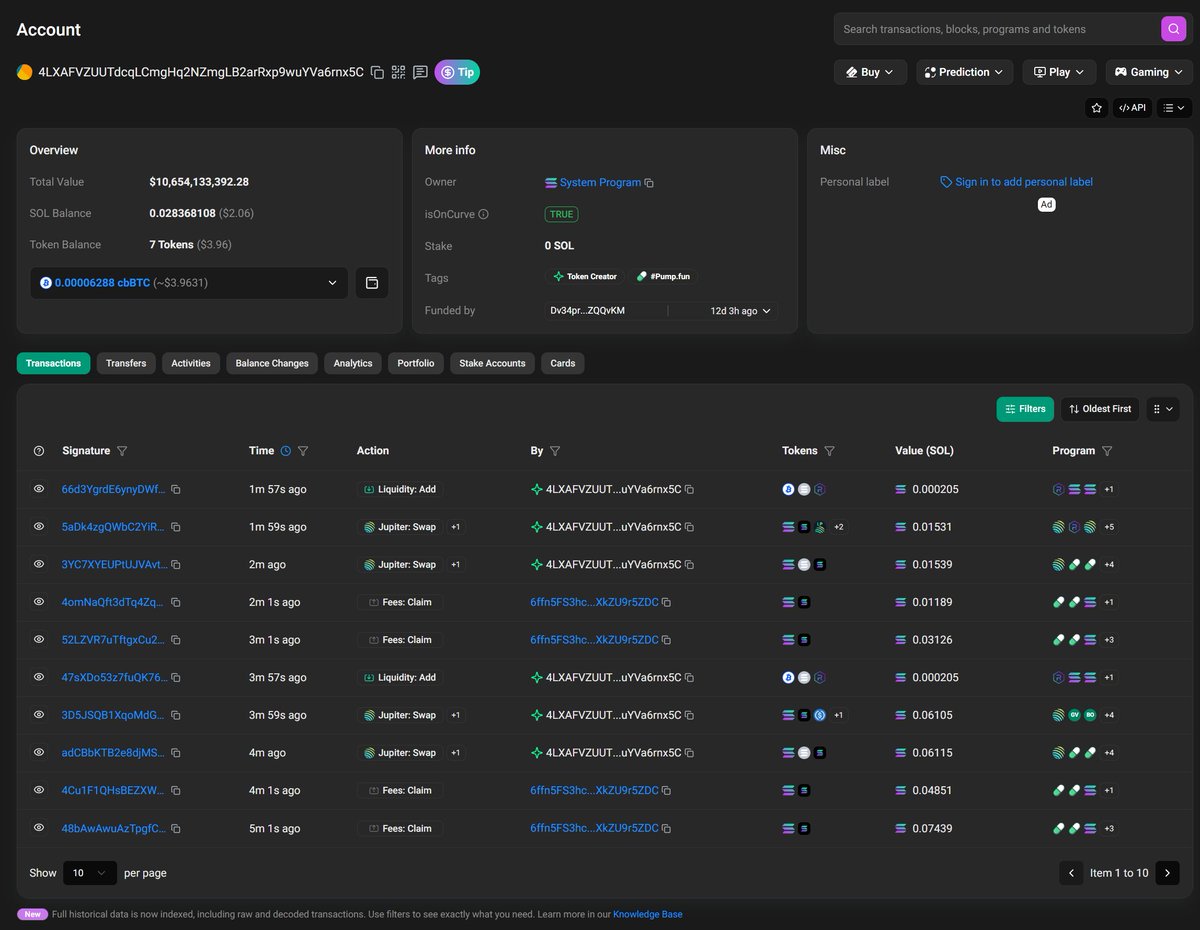 wBTCtech's tweet photo. You can view every liquidity cycle onchain.

The keeper account below is responsible for claiming creator rewards, routing buys through Jupiter, and adding both sides of the pair to the Raydium pool:

https://t.co/cUlb93TZGw

Each cycle is fully transparent. You can see the rewards being claimed, the token and $wBTC being purchased on the open market, and the resulting liquidity being deposited into the pool.

The tech is live. The keeper is running. Every cycle strengthens the market.