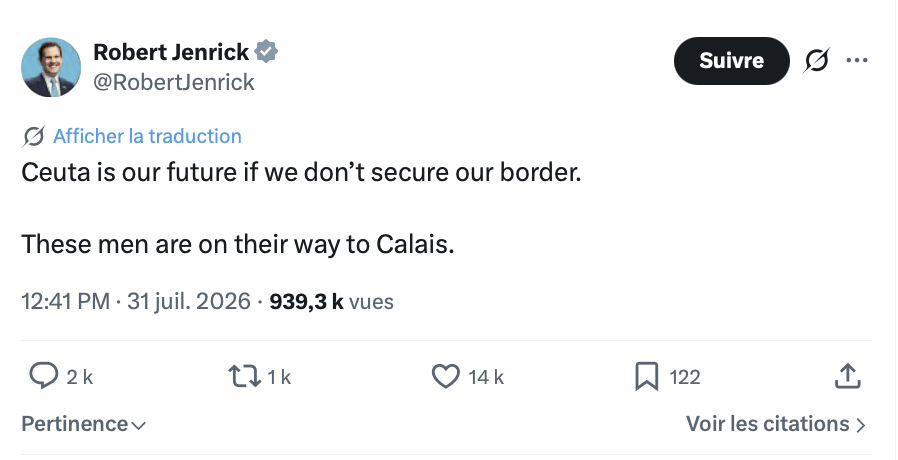 AlexTaylorNews's tweet photo. Just checked @SuellaBraverman and @RobertJenrick feeds. No correction yet to say not a single one of "these men" has even made it to mainland Spain let alone "to the UK and Calais" as they both claim👇

But hey, what does the truth matter when populists can stir up "outrage" ? https://t.co/ZbI7tkzsQu
