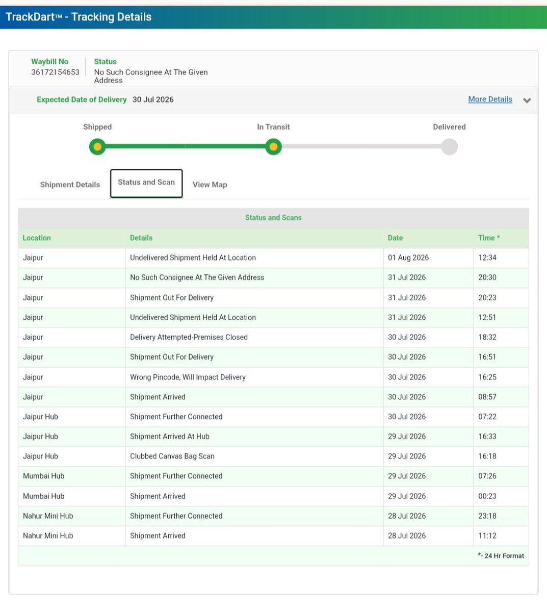 RakeshC89912239's tweet photo. @BlueDartCares I had to have a parcel delivery on July 30, but  the parcel is not being delivered by putting different objections again and again. nobody call me and did not try to contact me. Today on 1st august still my parcel delivery does not took place,  so disgusting. https://t.co/RIuFNXeRkx