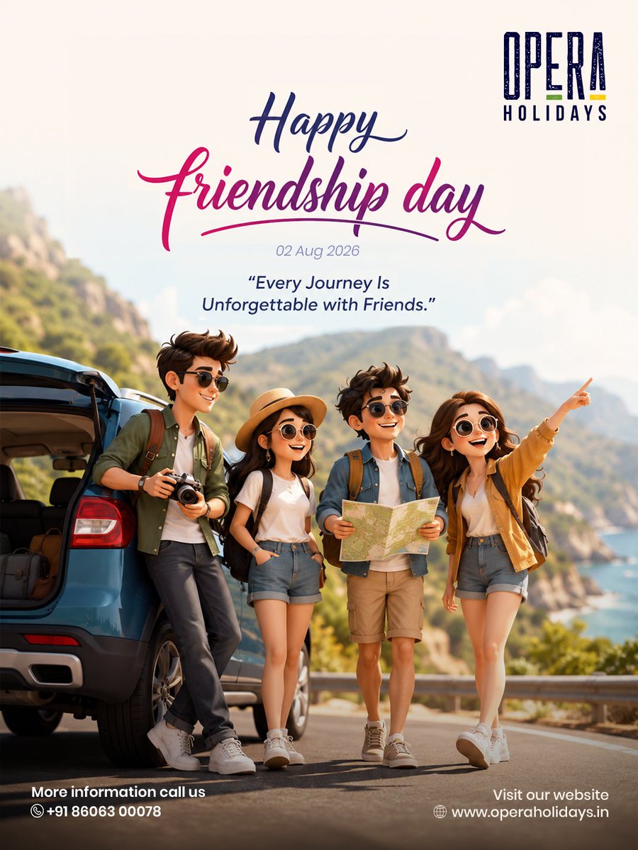 OperaHolidays's tweet photo. This Friendship Day, celebrate laughter, adventures, and unforgettable journeys together. From scenic road trips to dream vacations, let every destination become a story you'll cherish forever.
Happy Friendship Day! 🤝💛
.
.
.
.
.
#OperaHolidays #HappyFriendshipDay #FriendshipDay https://t.co/LkEg3UgWck