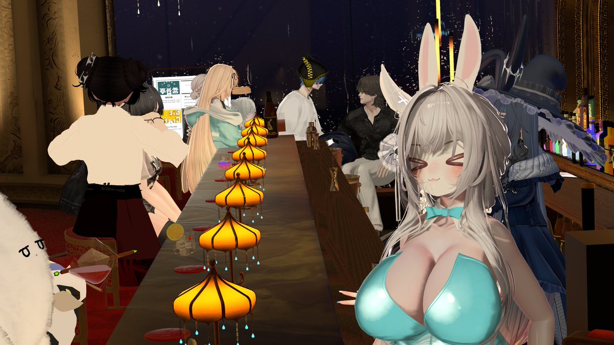 acoo164's tweet photo. 先日の出来事になりますが
Bunnybar-宵兎- 【Nocturnal】の開店記念にお越しいただきありがとうございました！
僅か5分ほどでインスタンスが満員になるとは思わずびっくり・・・！🐰
キャストオリジナルカクテルも好評でいい反応が得られたので今後もぜひご注文待ってますね🌙🐇

#VRChat #兎達の宴 https://t.co/2eFKcqEHbD