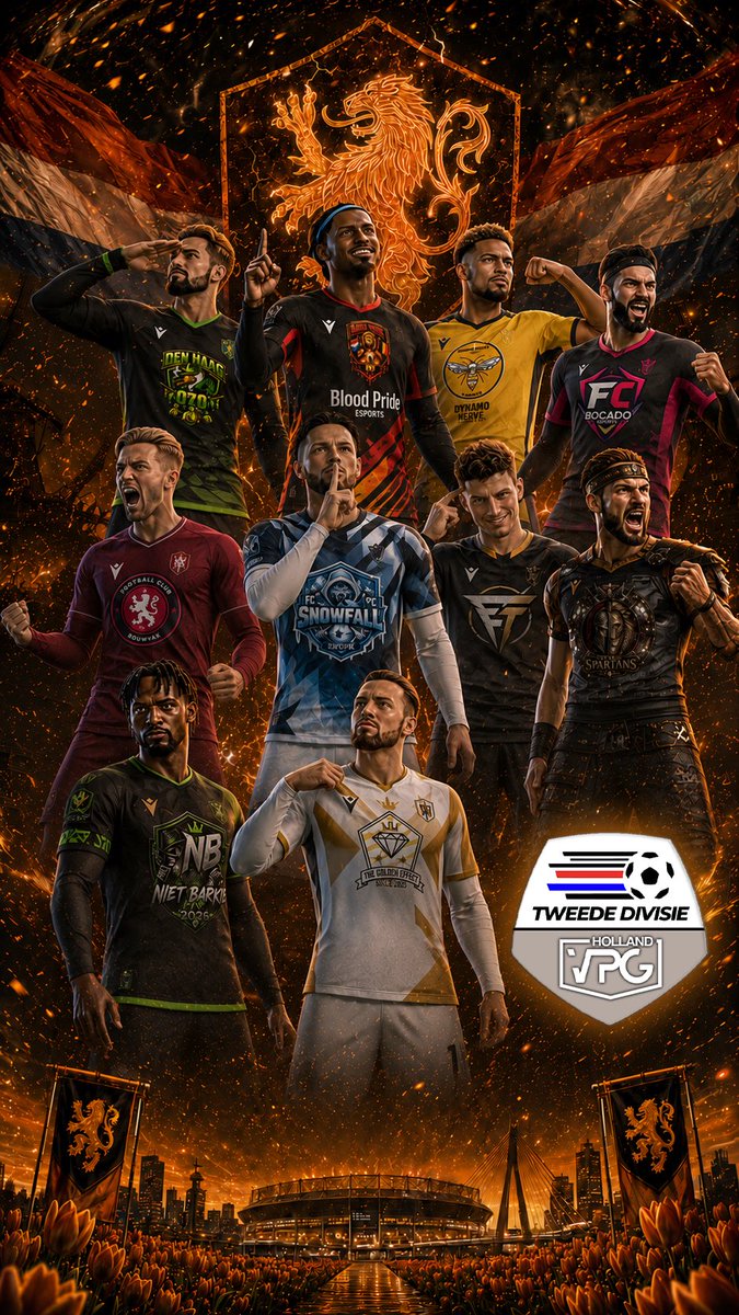 VPG_Nederland's tweet photo. 🏆DE TWEEDE DIVISIE🏆

Nog maar 2 dagen voor de start van het nieuwe seizoen! Vandaag stellen wij de teams voor! 

Succes aan :

Blood Pride
Den Haag 070
Dynamo Nerve
Bocado Esp
FC Bouwvak
FC Snowfall
First Touch
Highland Spartans
Niet Barkoe FC
TheGoldenEffect 

#Profclubs #VPG https://t.co/O2gb7vdzQn