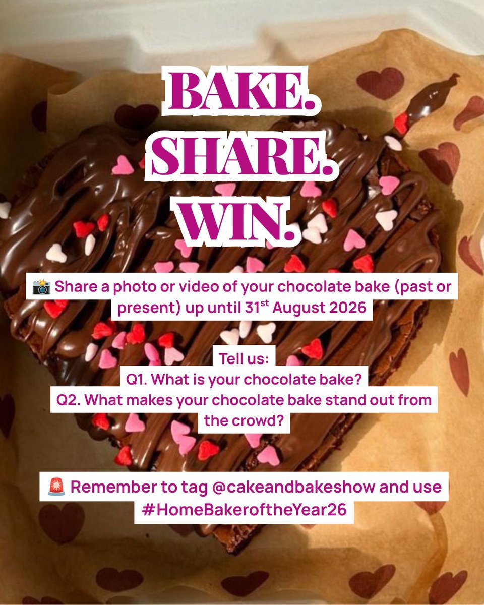 CakeandBakeShow's tweet photo. Look away if you hate chocolate 🍫 👀

It's Chocolate Month in the Home Baker of the Year Competition!! 🤤🍫🍪 Post your chocolate bakes, past or present, for a chance to win! 🏆👉

Enter now - Instagram competition only 🍫 https://t.co/oPQAB8ODun    #HomeBakeroftheYear26 https://t.co/flw4V7lfDk