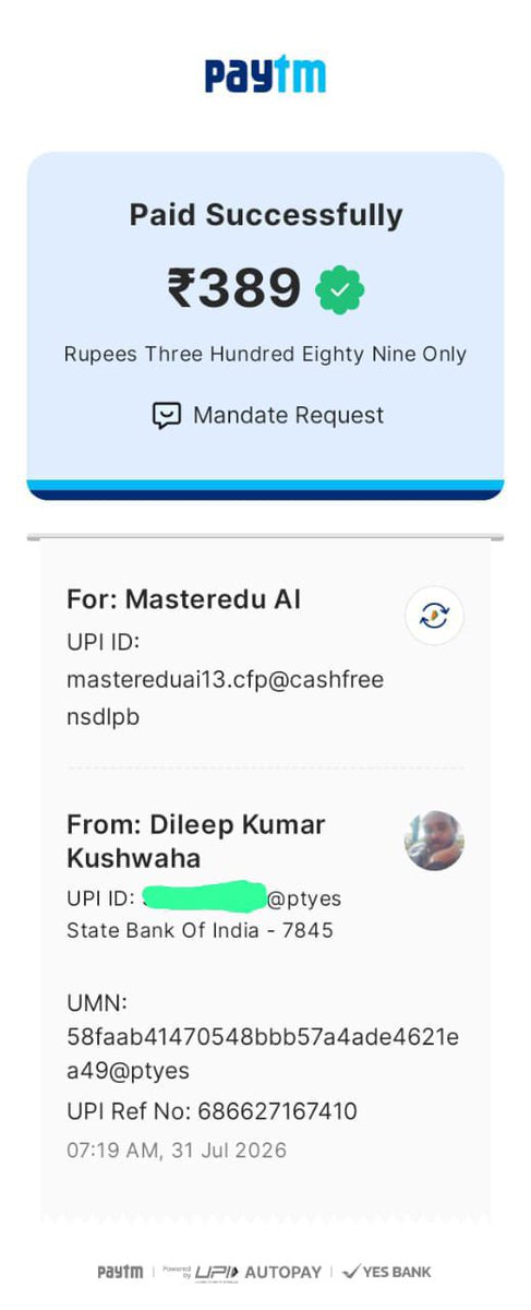 devendrama58083's tweet photo. @MastereduAI @ConsumerAff_GoI @Paytm
Masteredu AI is refusing to refund ₹389 (Ref: 686627167410) debited via UPI Autopay for a visually impaired (blind) person who can't use the app. Denying a refund on accessibility grounds is completely unethical! Please help.
#ConsumerRights https://t.co/H7sqspov7E