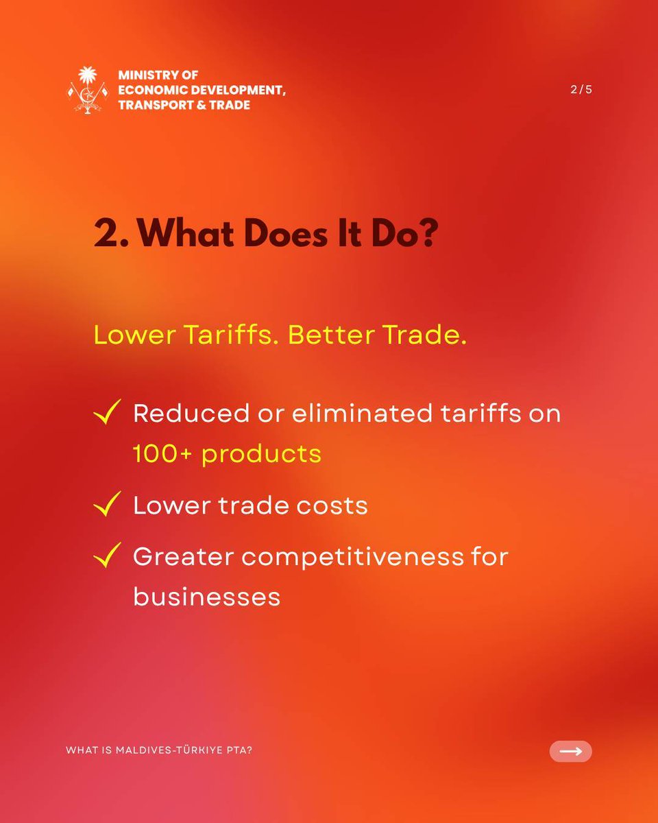 MoEDmv's tweet photo. What does the Maldives–Türkiye Preferential Trade Agreement mean for you? 🇲🇻🇹🇷
From greater market access to new opportunities for businesses, swipe to discover what the agreement does and the benefits it brings.
#MTPTA #MaldivesTurkiye #MoEDTT https://t.co/jj0yYcwHG6