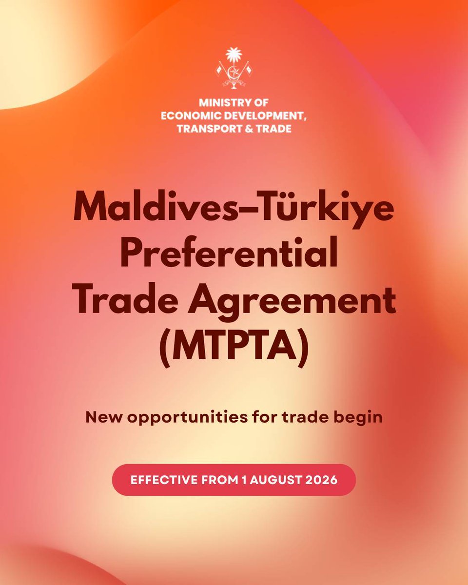 MoEDmv's tweet photo. What does the Maldives–Türkiye Preferential Trade Agreement mean for you? 🇲🇻🇹🇷
From greater market access to new opportunities for businesses, swipe to discover what the agreement does and the benefits it brings.
#MTPTA #MaldivesTurkiye #MoEDTT https://t.co/jj0yYcwHG6