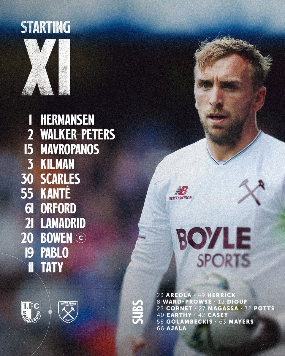 WestHam's tweet photo. How we line up for our final pre-season game 👊 https://t.co/LOMOHMuPgO