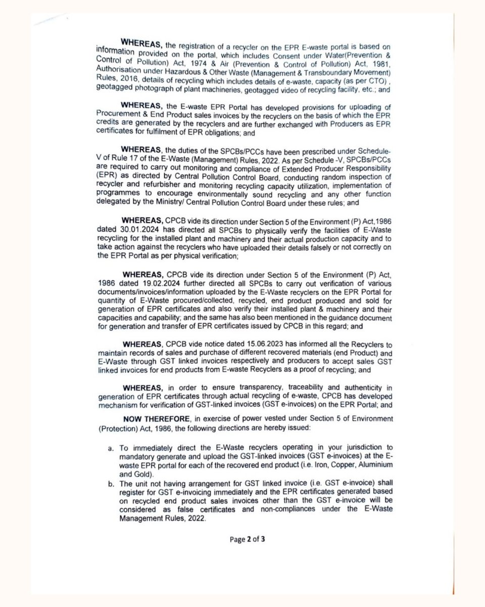hmegreen's tweet photo. 📢 Regulatory Update: CPCB has mandated GST-linked e-Invoices for E-Waste Recyclers to strengthen transparency and traceability in EPR Certificate generation. Stay compliant with the latest requirements. ♻️ #CPCB #EWaste #EPR #GST #Compliance #CircularEconomy https://t.co/Ukq4cZp9X3
