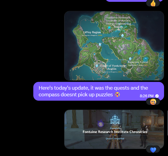 AKA4SH1's tweet photo. Proof 5 

Chenyu, Fontaine, and Sea of Bygone 100% exploration💜 https://t.co/RKLf8K5GHp