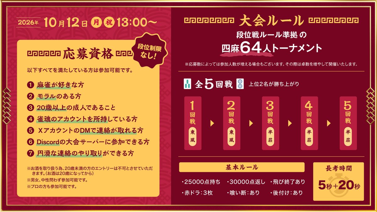 enataso0810's tweet photo. ❖━━━━━━━━━━━❖
 　#明戸杯2026 開催決定！
❖━━━━━━━━━━━❖
　     
麻雀好きのための秋の祭典🏆

▽応募方法
1⃣本ポストをRP
2⃣主催@enataso0810 / @oshi_tara_ataru をフォロー
3⃣応募入力 →https://t.co/lJIUyjSBvr

締切：9/1 23:59 
皆様のご応募お待ちしております！ https://t.co/PZFidP0QvT