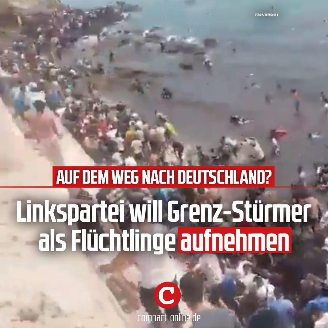 COMPACTMagazin's tweet photo. Bis zu 60.000 Migranten haben die Grenze zur spanischen Exklave Ceuta regelrecht überrannt. Geht es nach dem Willen der Linkspartei, soll ein großer Teil von ihnen nach Deutschland kommen: „Deutschland und die EU stehen in der Pflicht, bei der Versorgung zu helfen und Schutzsuchende aufzunehmen“, fordert die stellvertretende Fraktionsvorsitzende Clara Bünger. 

👉 Passend zu den Folgen der unkontrollierten Masseneinwanderung seit 2015: Unsere Spezial-Ausgabe «Mädchen, Messer, Morde - Die Opfer der offenen Grenzen von Merkel bis Merz» finden. Hier bestellen: https://t.co/mxUES2QfZu