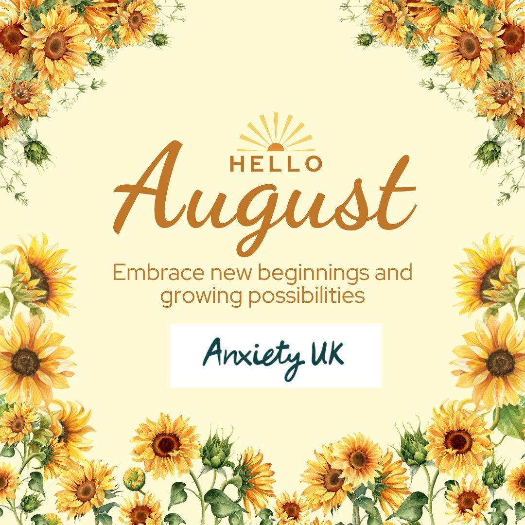 AnxietyUK's tweet photo. Hello, August 🌻

We're entering the tail end of summer now, and as the light and routines start to shift, it's common for anxiety to shift with them too 🍃

If you're feeling a little more unsettled than usual, you're not alone — seasonal changes can affect all of us differently 💙

Take it slow, take it kind 🤍