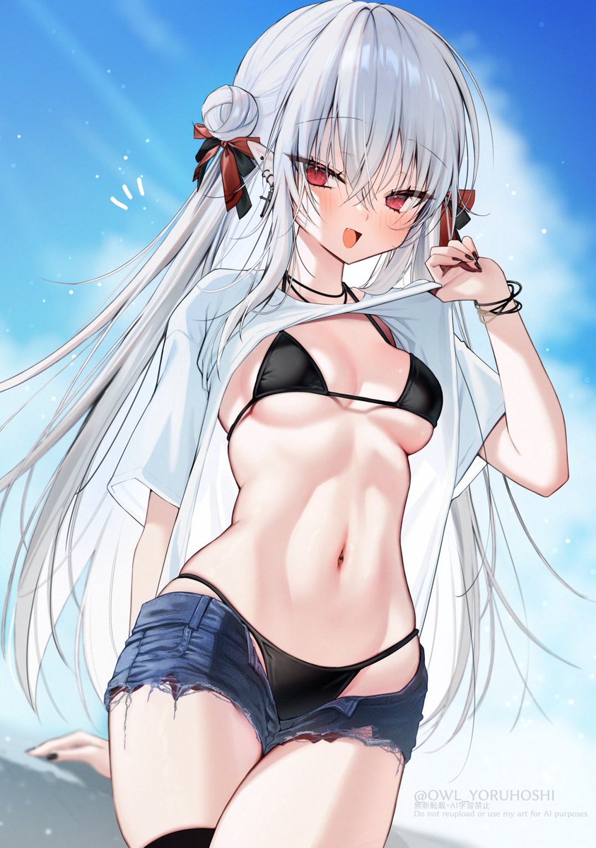 OWL_YORUHOSHI's tweet photo. 「水着？下に着てきたよ〜♡」 https://t.co/qu9ZdG1XwK