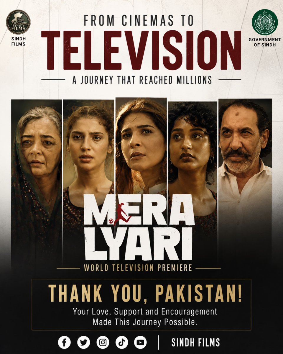 SindhFilms's tweet photo. THANK YOU,PAKISTAN! 🇵🇰
The love for #MeraLyari has been overwhelming.

This isn't just a film's success—it's a victory for Lyari, Sindh, and every dream.

Thank you!❤️

#SindhFilms #ThankYouPakistan
#PakistaniCinema #SindhGovt #Sindhinfo #AyeshaOmer
#DananeerMobeen #SharjeelMemon https://t.co/TX8c8cvzIn