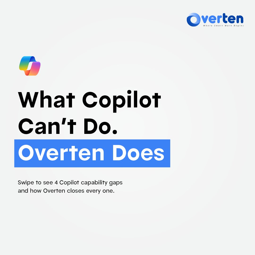 overtenai's tweet photo. What Copilot can't do, Overten does.

Not all AI office tools are built the same.

Let's compare them across the workflows you actually use every day. https://t.co/rvrfBqBv4N