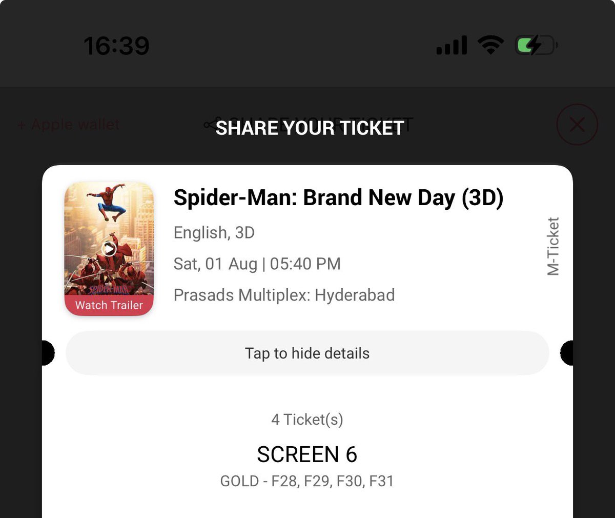 ar1767672's tweet photo. 1 AUG 5:40 show PCX screen one ticket available middle seat @parinitea https://t.co/tzkJxTq7Y6