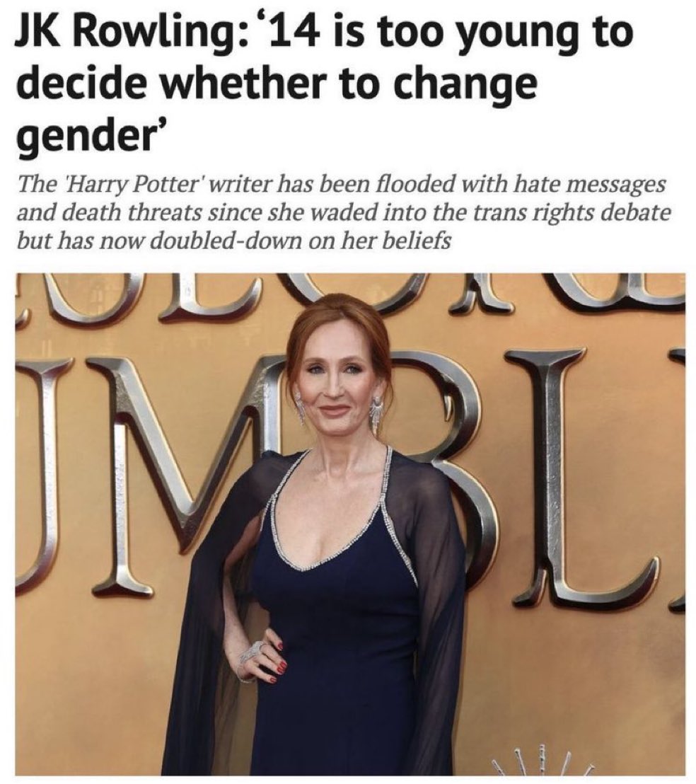 IndiaWilloughby's tweet photo. Every person in the world becomes aware of who they are around the age of 3. If you’re c!s and match up, then you don’t even consider it. But if you’re trans and your brain and body don’t match, then you absolutely do.

But yeah, let’s ignore the millions of first hand testimonies of people who’ve actually been through this, and instead listen to a fantasy fiction writer and the Church who say it’s not possible.  Puberty blockers save lives.