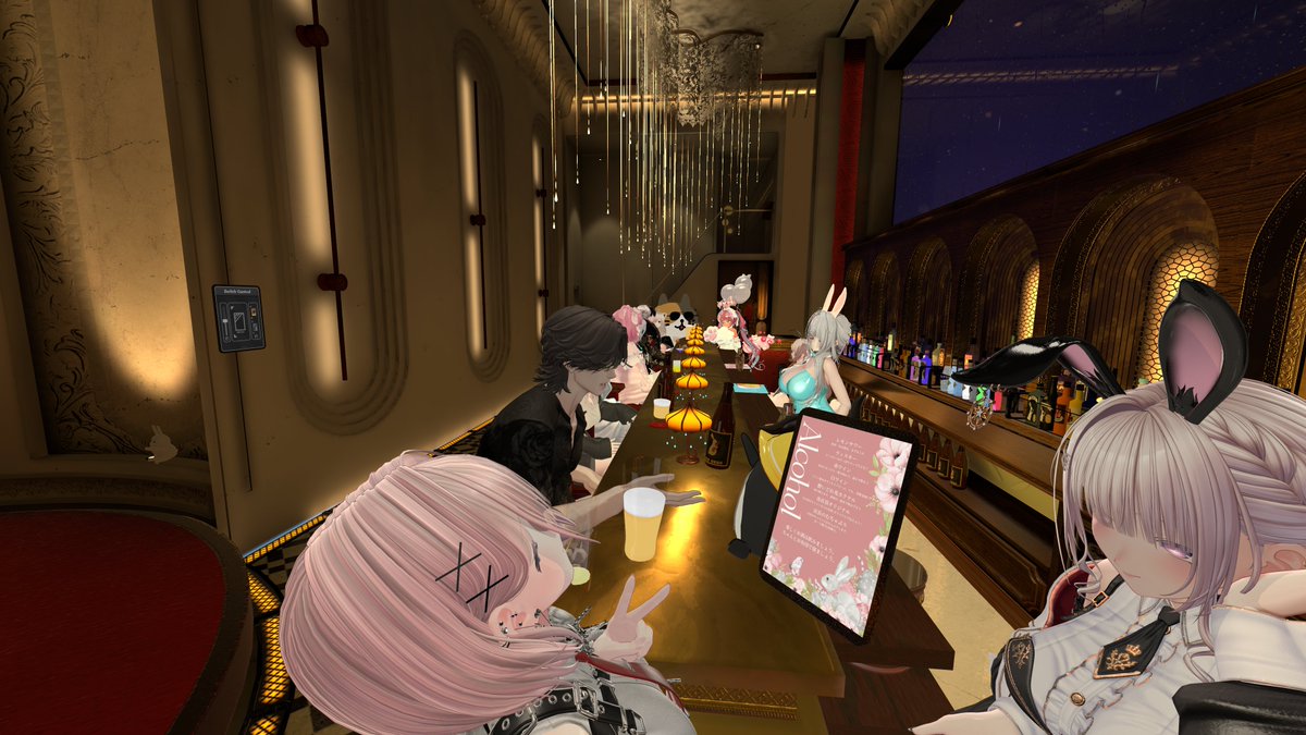 BB_yoiusagi's tweet photo. 改めて先日となりますがBunnybar-宵兎- 【Nocturnal】の開店記念にお越しいただきありがとうございました。
キャストが接客の合間に撮影した写真を共有したいと思います🐰🐇

今回の撮影者👯‍♀️
(@hayuatelier @acoo164) 

次回もみんなで飲んで楽しく話そう！
byくまルイ(@acoo164)

#VRChat #兎達の宴 https://t.co/hXXXXphlJK