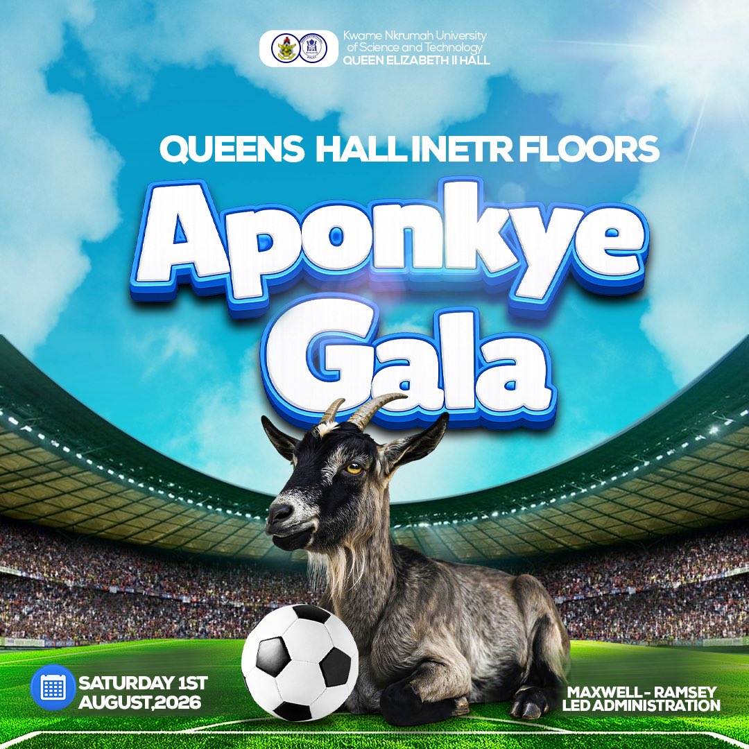 _QueensHall's tweet photo. Queens Hall Inter-Floors Aponkye Gala! 🐐⚽
The stage is set and the battle for supremacy is officially on! 
Bring your energy, show up for your floor, and let's make this tournament an unforgettable one.

MAXWELL-RAMSEY LED ADMINISTRATION
#Aponkyegala
#Queenshall https://t.co/AyqyE8kVLz
