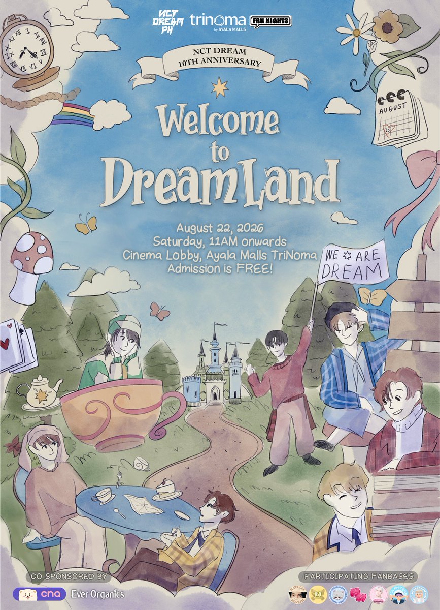 DreamiesPH_'s tweet photo. NCT DREAM PH & Ayala Malls TriNoma Fan Nights proudly present:

𝐖𝐞𝐥𝐜𝐨𝐦𝐞 𝐭𝐨 𝐃𝐑𝐄𝐀𝐌𝐋𝐀𝐍𝐃 - celebrating a decade of Dreams, Music, and Memories with NCT DREAM

🗓 August 22, Saturday | 11AM onwards
📍Cinema Lobby, Ayala Malls TriNoma
🎟 Admission is FREE!
Registration form: https://t.co/yD6kOuU98s

🩵 Register now to receive exclusive freebies and raffle entry!

Co-sponsored by: @cnaphils @everorganics

Participating fanbases: @m_rkleezonePH @renjunph @JENFS4JENO @HaechanTeamPH @NanadoongiesPH @KH1000LE_PH @NCTPJS_PH

#WelcomeToDREAMLAND 🏰