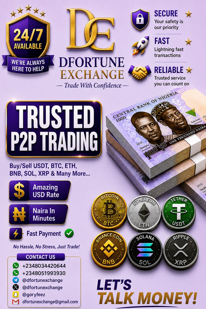 dfortunexchange's tweet photo. Trade BTC, ETH, USDT — Naira Alert Quick, Safe &amp; Solid 💯 https://t.co/GxMNX2SREK