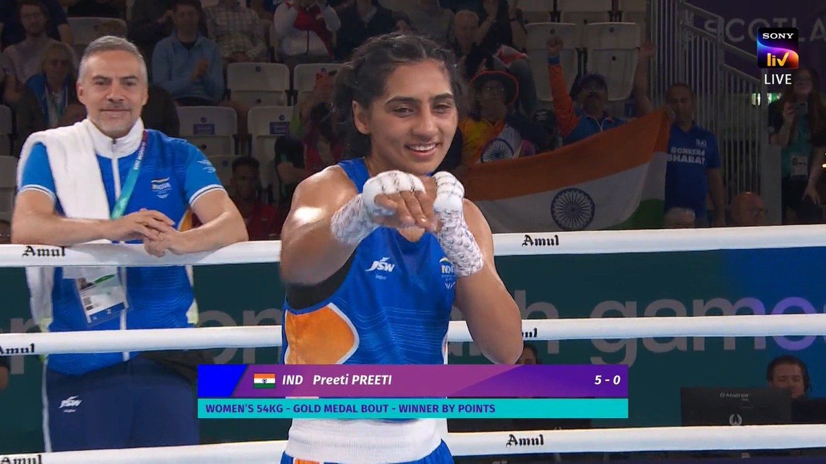BreakingChai's tweet photo. FIRST GOLD OF THE DAY!🇮🇳🏅

Preeti Pawar gets the gold rush underway in the women's 54kg boxing final. 🥊🔥

1 down. More to come. LET'S GOOOO INDIA 🇮🇳
#TeamIndia #CommonwealthGames2026 https://t.co/jTKB1Gxy6a