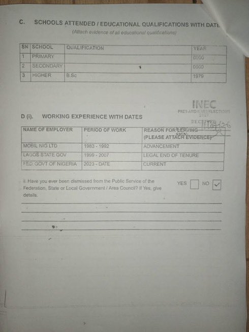 emmaikumeh's tweet photo. Credentials and personal particulars of President Tinubu and the APC presidential candidate for 2027 were published by INEC today: https://t.co/6jiRAMlUiw