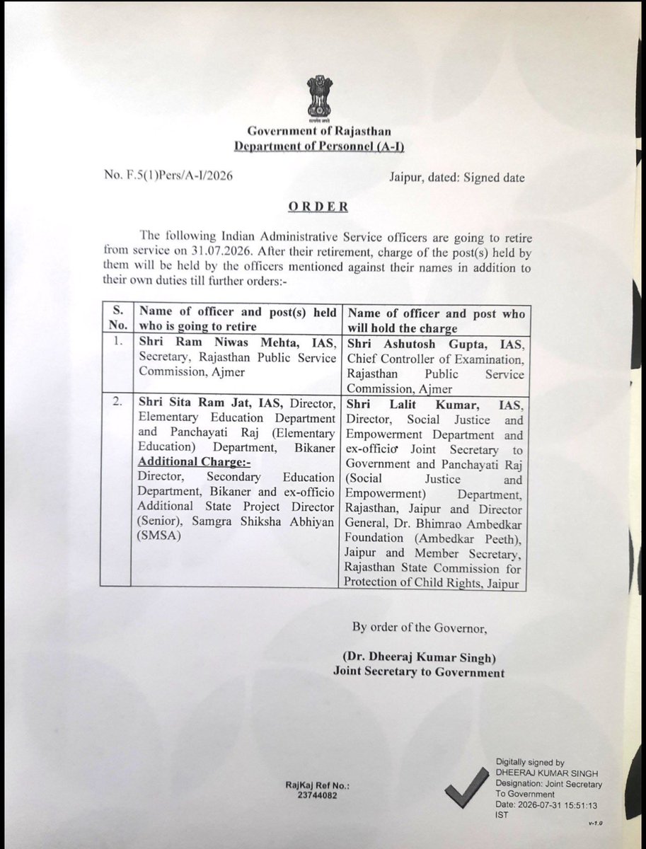 DrRamSinghSamot's tweet photo. युवाओं RPSC में परीक्षा की जिम्मेदारी भ्रष्टों को सौंपी गई है ! 
 महत्वपूर्ण पद पर पिछले 5 वर्षों से exam controller के रूप में Mr ashutosh gupta ने क़ब्ज़ा जमा रखा है जिनकी SOG से जांच करने की बजाय सरकार ने सचिव की जिम्मेदारी दे दी है

पेपर लीक,गोपनीयता भंग में एग्जाम कंट्रोलर की अहम जिम्मेदारी होती है।
सरकार है या सर्कस जिसमें सब तमाशा कर रहे हैं !
@1K_Nazar @8PMnoCM @BhajanlalBjp @CMORajsthan @TheTribhuvan @ManishYadavIn @Barmer_Harish @Rajendra4BJP