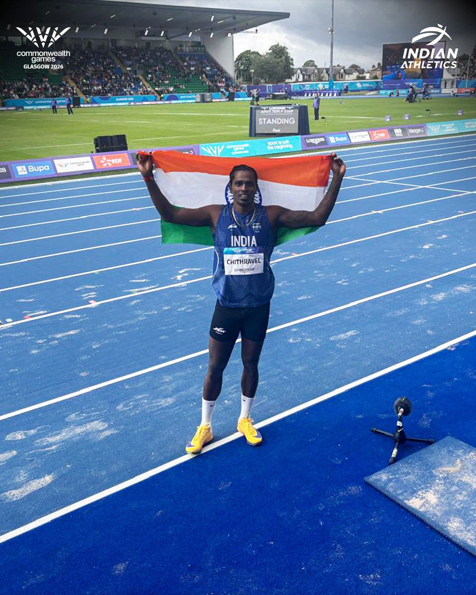 afiindia's tweet photo. What a moment for Praveen! 🇮🇳✨

#IndianAthletics #TeamIndia #CWG2026 #AFI https://t.co/2b7SMbYvMf