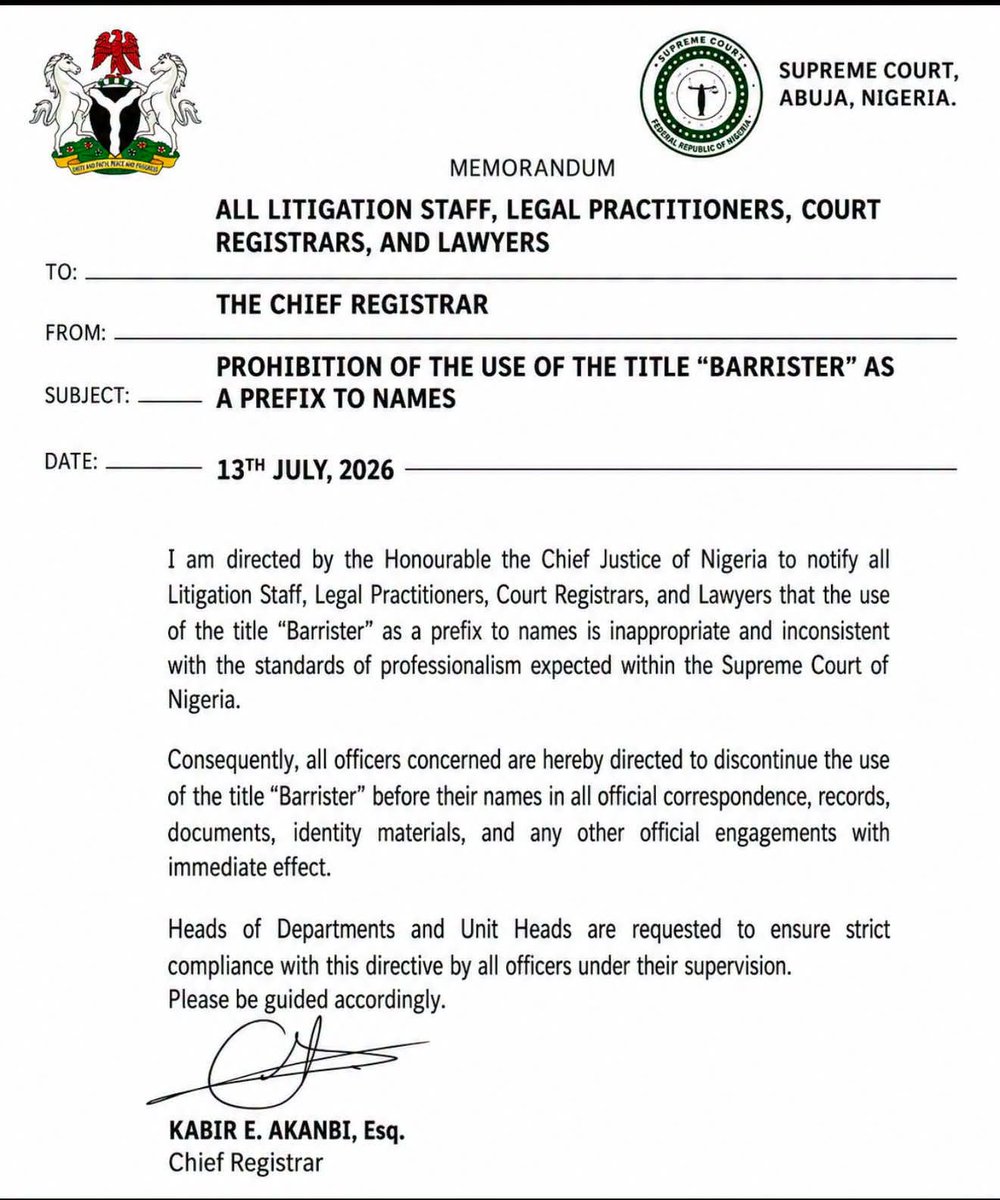 lbson111's tweet photo. CJN bars lawyers from using "barrister" as a title. https://t.co/gMq6LXgEtB