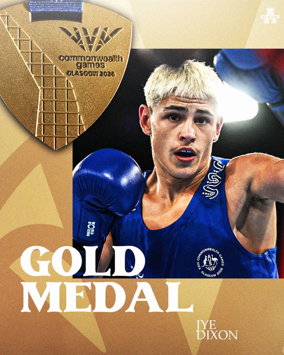 ausboxing's tweet photo. Jye Dixon's crowning moment.

The Queenslander wins gold in his maiden #CommGamesAUS campaign, edging Indian southpaw Jadumani Singh Mandengbam in the bantamweight final.

#ozboxing #boxing | 🏅#Glasgow2026