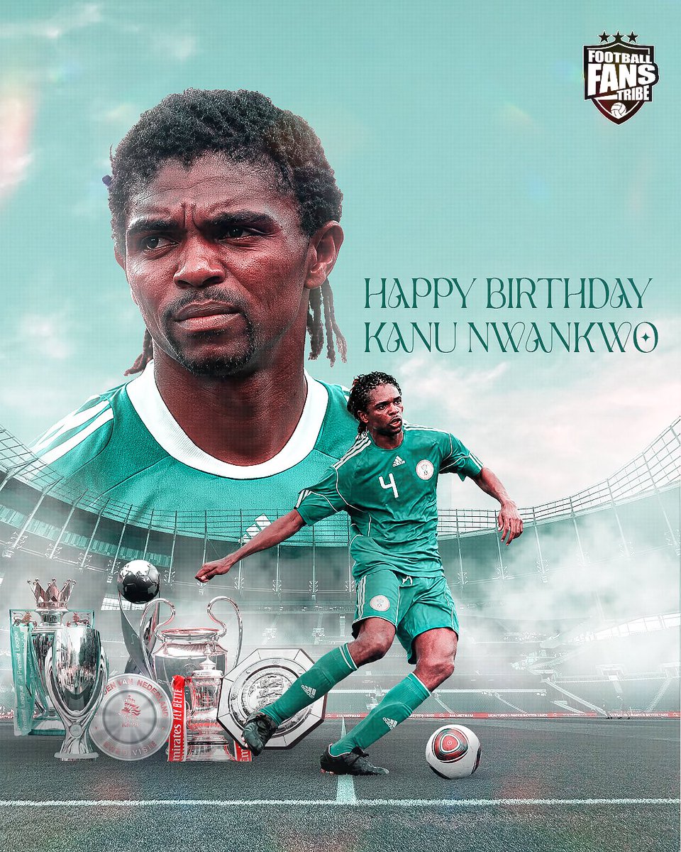 FansTribeHQ's tweet photo. 🇳🇬🦅 Happy birthday to the King and our own Super Eagles Legend Kanu Nwankwo who turns 50 today. 

🏆 Premier League x2 
🏆 Community Shield x1
🏆 Dutch Super Cup x1
🏅Olympic Gold Medal x1
🏆 Intercontinental Cup x1
🏅BBC African Footballer of the Year x2
✅ 1993 FIFA U-17 World Champion
🏆 1995 UEFA Champions League Winner (Ajax)
🥇 2x African Footballer of the Year — (1996 & 1999)
🏆 1998 UEFA Cup Winner (Inter Milan)
🥈 1996 UCL Finalist
🇳🇱 Eredivisie & KNVB Cup Winner (Ajax) (1993/94, 1994/95, 1995/96)
🏆 3x FA Cups (2001/02 & 2002/23 with Arsenal)  (2007/08 with Portsmouth)

Happy birthday Papilo 🎂🎉

#kanu #kanunwankwo #supereagles #arsenal #footballbirthdays