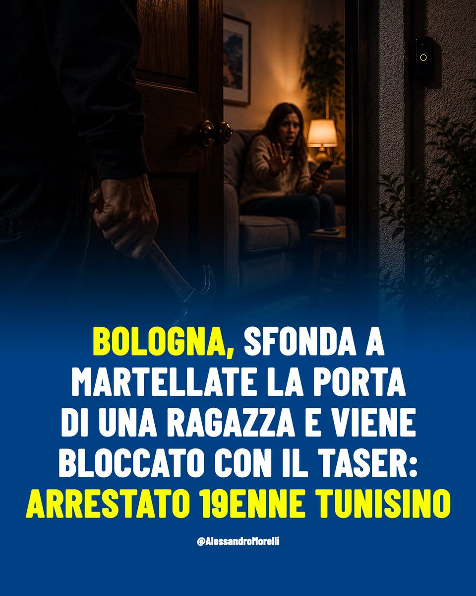 AMorelliMilano's tweet photo. A Minerbio, nel Bolognese, un immigrato tunisino di 19 anni è stato arrestato dopo aver sfondato con un martello il portone di un’abitazione per raggiungere una ragazza di cui si era invaghito, sostenendo di dover vivere con lei “per volere di Allah”. L’uomo ha poi aggredito anche i Carabinieri intervenuti sul posto, che sono riusciti a bloccarlo facendo ricorso al taser, evitando conseguenze ben più gravi.

Ancora una volta dobbiamo dire grazie ai nostri uomini e donne in divisa, che ogni giorno mettono a rischio la propria incolumità per difendere quella dei cittadini. Anche grazie ai provvedimenti sulla sicurezza fortemente voluti dalla Lega, le Forze dell’Ordine hanno oggi strumenti più efficaci per intervenire e tutelare la collettività. Avanti tutta!