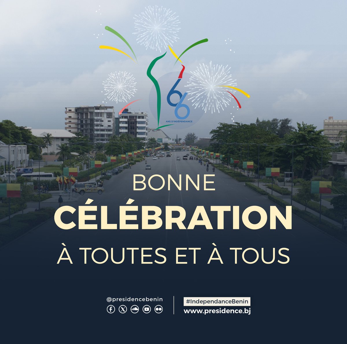 gouvbenin's tweet photo. 🇧🇯 1er AOÛT 1960 - 1er AOÛT 2026 : En cette journée consacrée à la célébration de notre Fête nationale, le @gouvbenin adresse ses vœux les plus sincères et les plus fraternels à l'ensemble du peuple béninois.

Que cette commémoration soit l'occasion de raviver notre attachement aux idéaux de paix, d'unité, de solidarité et de patriotisme qui fondent notre Nation. Puisse-t-elle renforcer notre détermination collective à œuvrer, avec responsabilité et engagement, à la construction d'un Bénin toujours plus prospère, résilient et rayonnant.

Bonne célébration de la Fête nationale à toutes les Béninoises et à tous les Béninois !