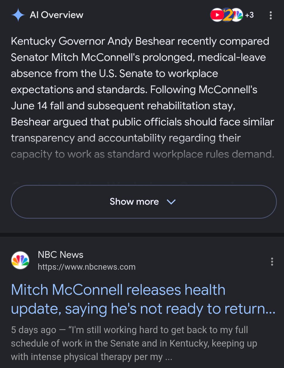 JustinPM's tweet photo. .@Google search is just busted at this point. 

The query

mitch mcconnell talking about work requirements

Results https://t.co/R6OY3cECGJ