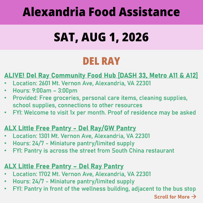 hungerfreealx's tweet photo. (2/2) On Saturday August 1, here are available locations for food assistance. Everybody deserves to eat. #help #find #food #alexandria #alexandriava https://t.co/ZjLR9Fd0dp