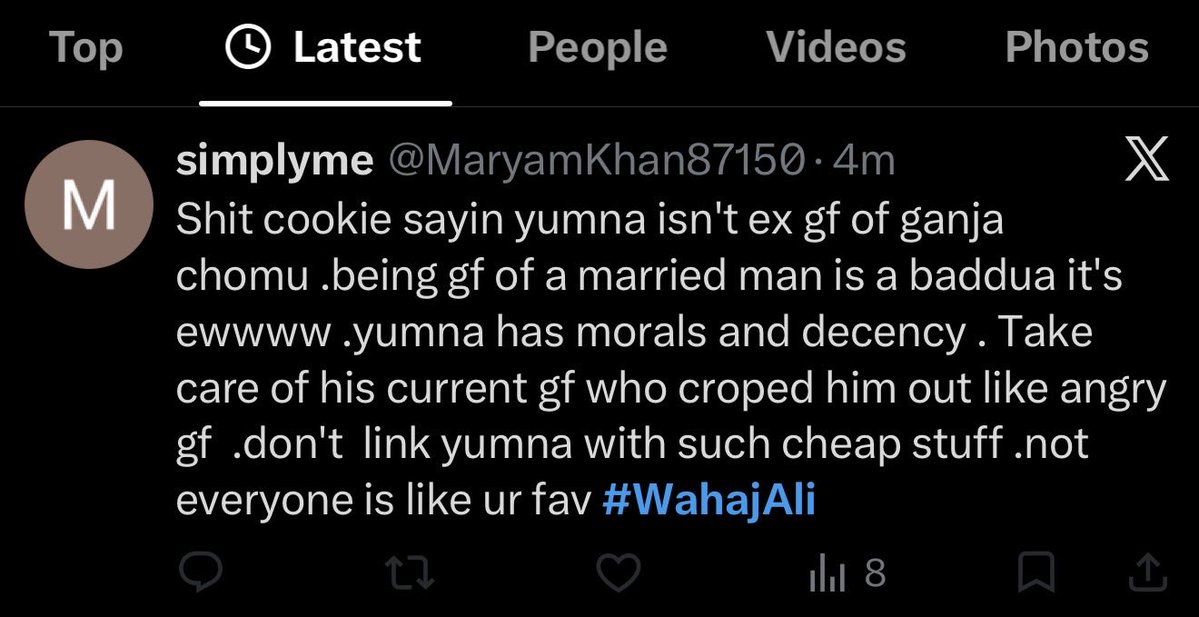 moonxsun05's tweet photo. Character-assassinating others based on your own assumptions shows your upbringing and the gutter you belong to.

Calling Wahaj “ganja chomu” and Maya his gf won’t do anything to him. He is and he will shine and loved by everyone. But [1]
#WahajAli #YumnaZaidi #MayaAli https://t.co/QAMrCHsJCB