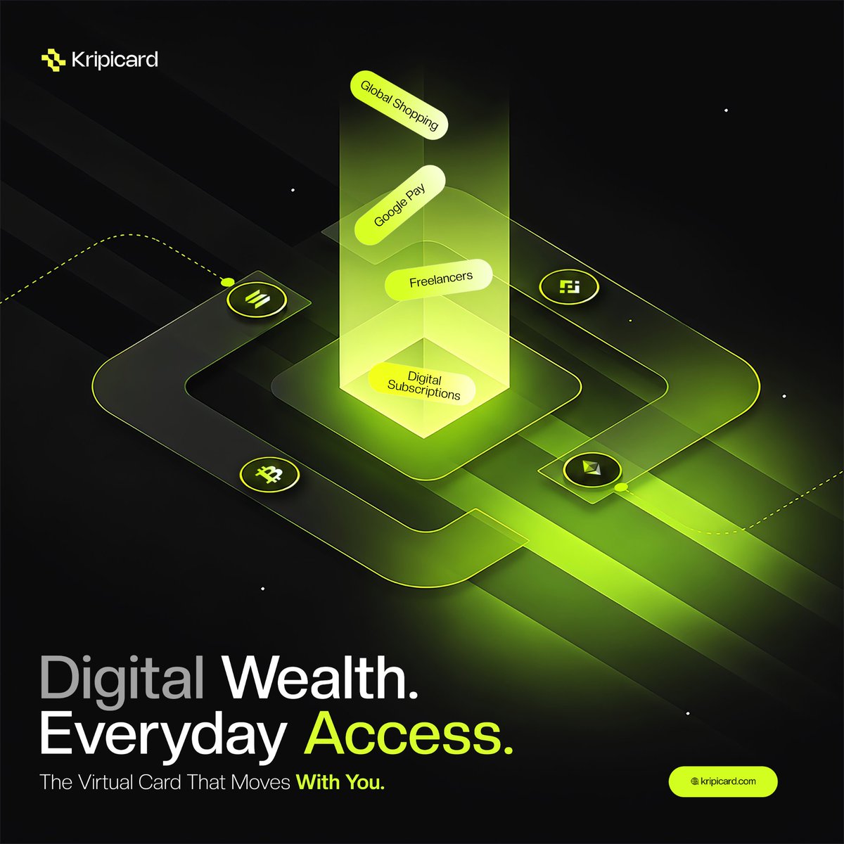 kripicard's tweet photo. Shop globally, pay for digital subscriptions, add your card to Google Pay, and make seamless payments wherever life takes you. 

Whether you're a freelancer managing international payments or simply spending crypto with ease, Kripicard gives you fast, secure, and reliable access to your digital assets.