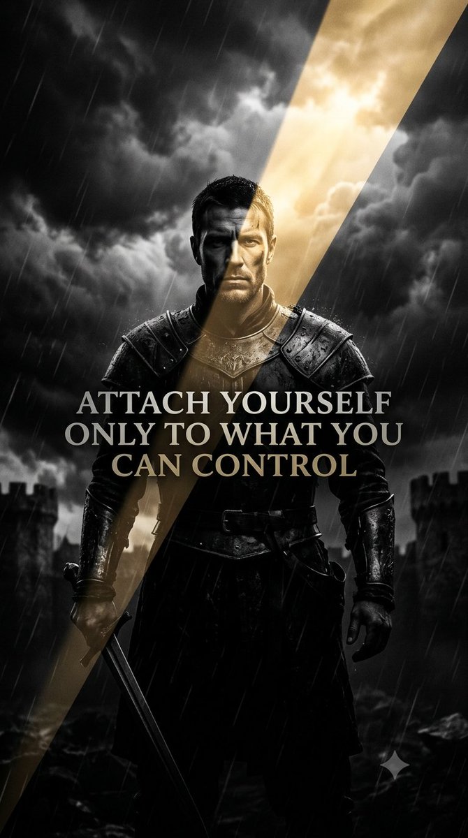 ChieSatori's tweet photo. Attach yourself only to what you can control.Not opinions.
Not outcomes.Not fate.
Master your thoughts.
Discipline your habits.
Govern your actions.
The man who cannot rule himself will never rule his life.
Inner mastery is the greatest victory.Everything else is just an echo. https://t.co/s775syXVgH