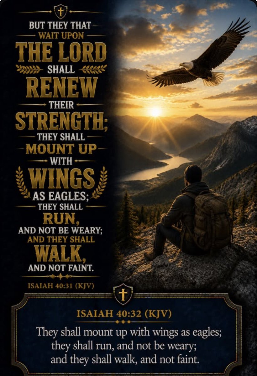 KatrinaPrayer1's tweet photo. But they that wait upon the Lord
Shall renew their strength
They shall mount up with wings as an eagle
They shall run and not be weary
They shall walk and not faint
           Isaiah 40:31 🕊️ https://t.co/gIW3i3QCgF