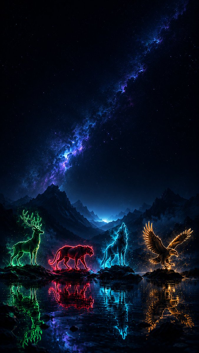 HilFredrick's tweet photo. Neon Guardians 🌌

Four spirit guardians.
One cosmic night.
4K AMOLED wallpapers for phone, tablet &amp; desktop.

Which guardian is your favorite?

💚 Stag
❤️ Panther
💙 Wolf
💛 Eagle

#wallpaper #AMOLED #lockscreen #neon #aesthetic #4K #phonewallpaper https://t.co/fJRLpMWCqa