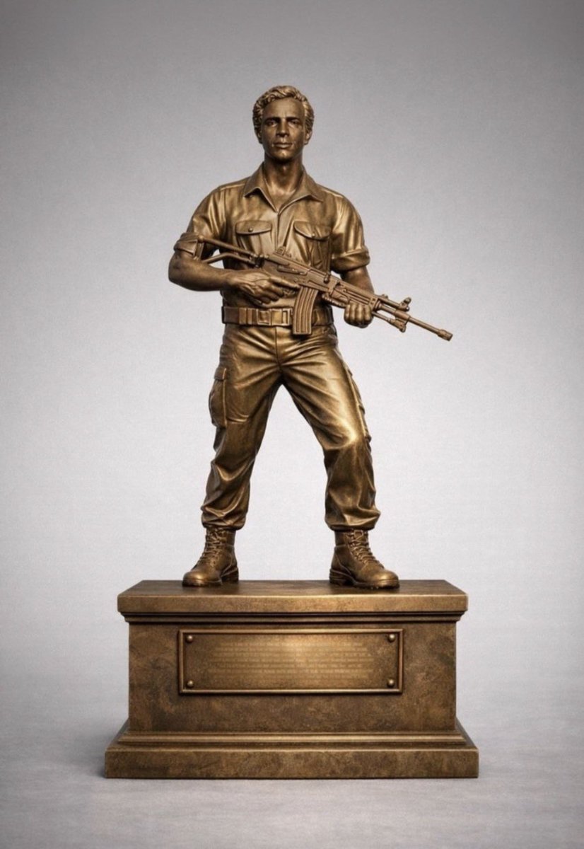 Commander1Blitz's tweet photo. The bronze statue of the late Col. Yonatan “Yoni” Netanyahu unveiled today at the Old Terminal, Entebbe.

Erected at the exact spot he fell during Operation Entebbe, July 4, 1976 — honouring the sole Israeli commando fatality of the historic hostage rescue mission.

A symbol of Uganda-Israel ties and shared counter-terrorism history. 🇺🇬🇮🇱

#Entebbe50