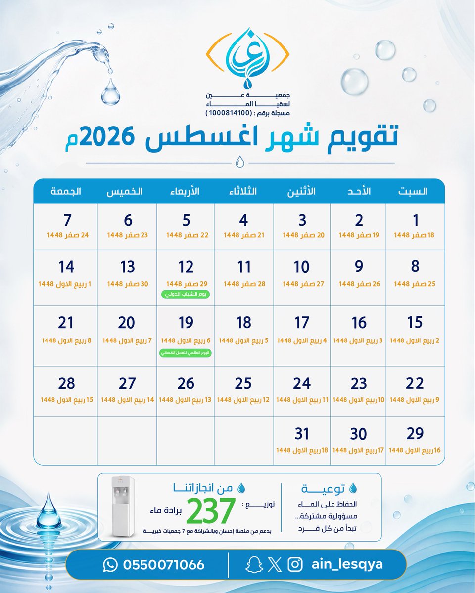 ain_lesqya's tweet photo. قد يكون وصول الماء البارد أمرًا عاديًا للبعض
لكنه بالنسبة لأسرة محتاجة يعني راحةً وجودة حياة.

بفضل الله ثم بدعم منصة #إحسان@EhsanSA وشركائنا تمكنا من توزيع 237 برادة مياه للمستفيدين.

ونستقبل #اغسطس بعطاء يتجدد وأثرٍ يستمر. https://t.co/WxGSny5zBS