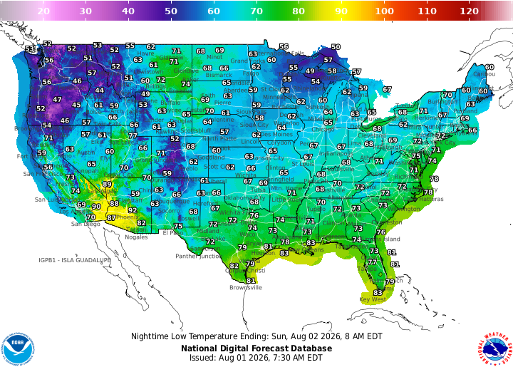 HMCNavy's tweet photo. Today's High/Low Temperature Forecast Maps
Saturday, 1 August 2026 https://t.co/s2p2kGTpmD